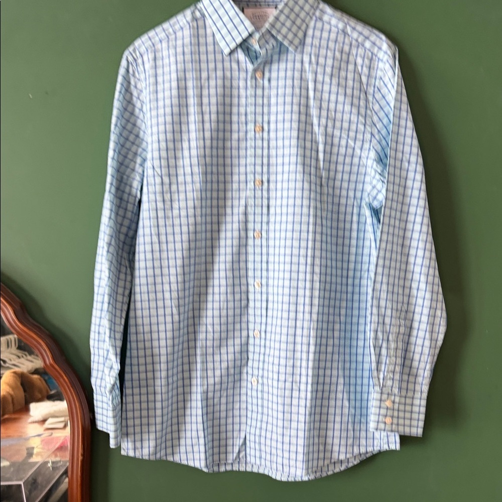 Charles Tyrwhitt Turquoise & Blue Mens 16/35 Plaid Slim Fit Woven Business